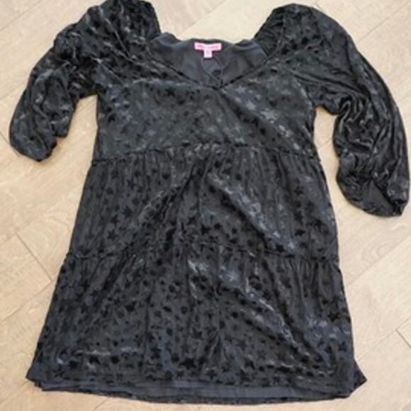 NEW Betsey Johnson Velvet Star Burnout Party Mini Dress Black Womens Size Large - Picture 6 of 12